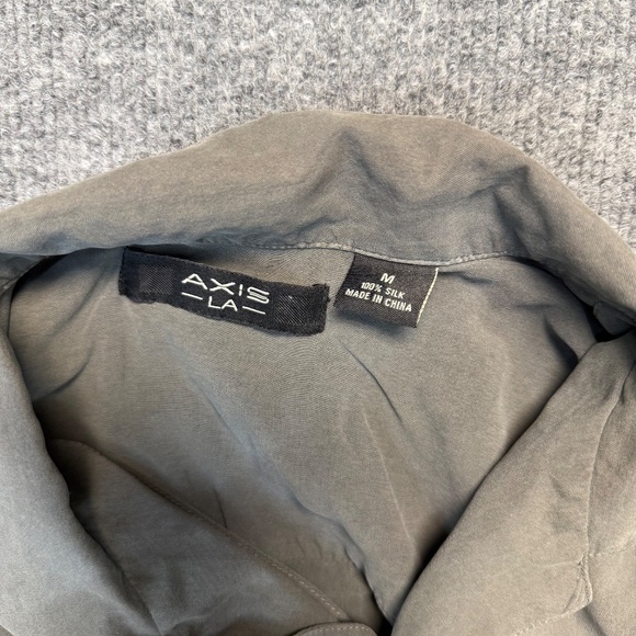 Axis La Mens Embroidery Casual Silk Button Shirt Short Sleeves Gray Size Medium - Picture 3 of 6